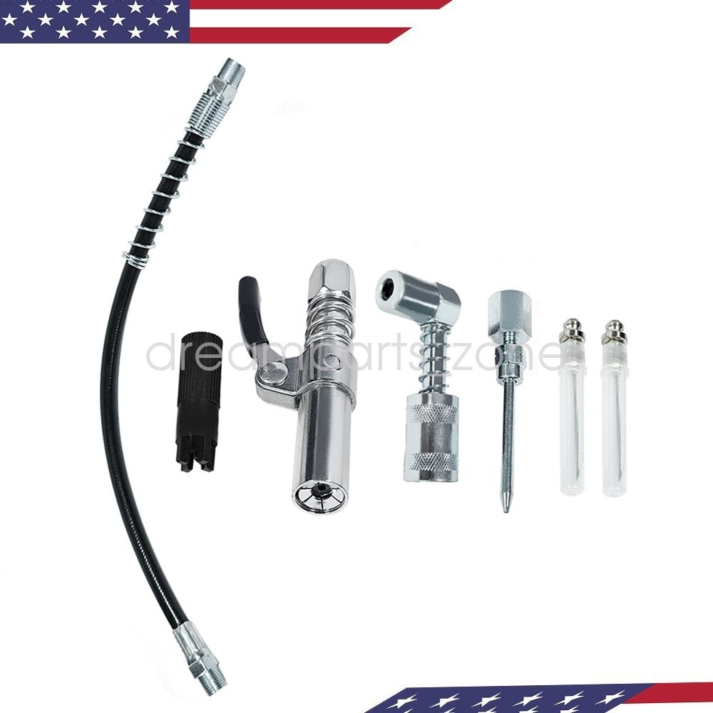 Grease Gun Accessory Kit Hose Coupler Needle Nozzles Zerk Fitting Tool Set