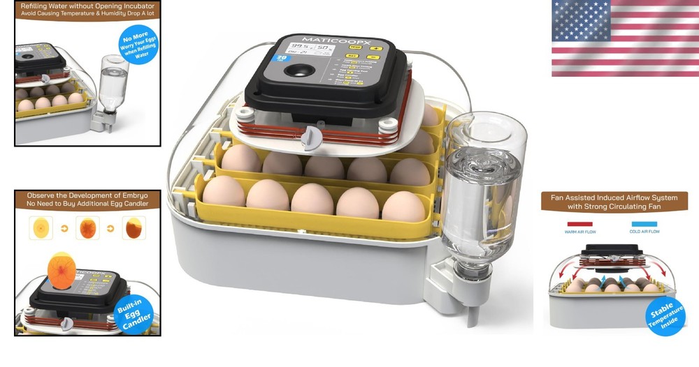 20 Egg Incubator with Humidity Display Egg Candler Automatic Egg Turner Hatching