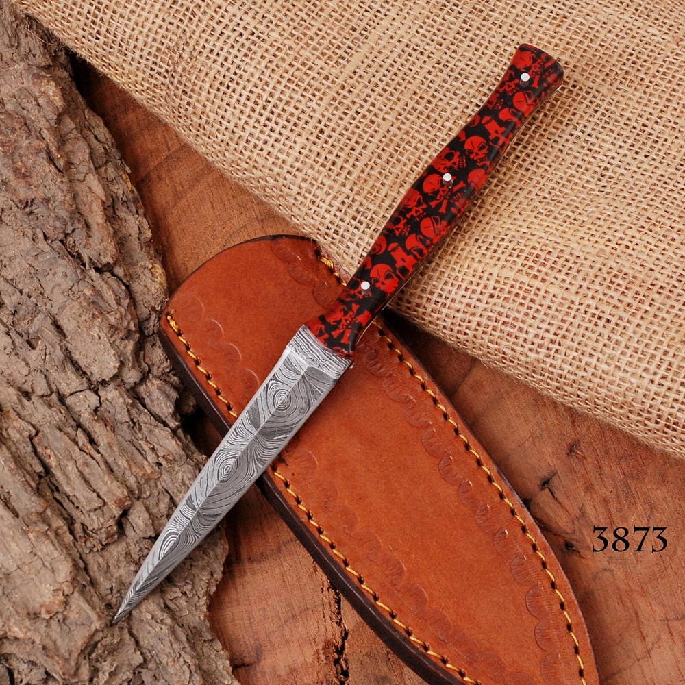 Handmade Damascus steel dagger boot knife double edged throwing