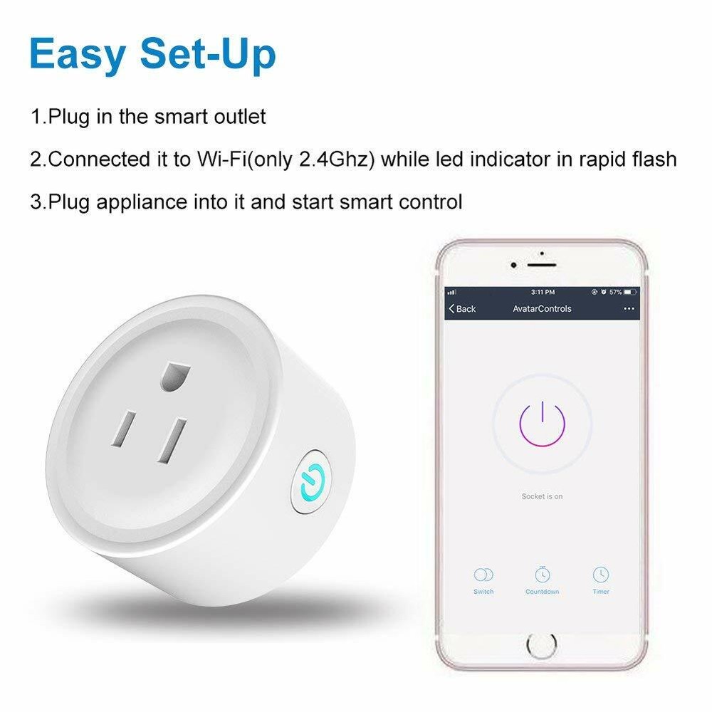 2 PACK Mini Smart 2.4G Wifi Plug Socket Outlet Work Alexa&Google Home Assistant