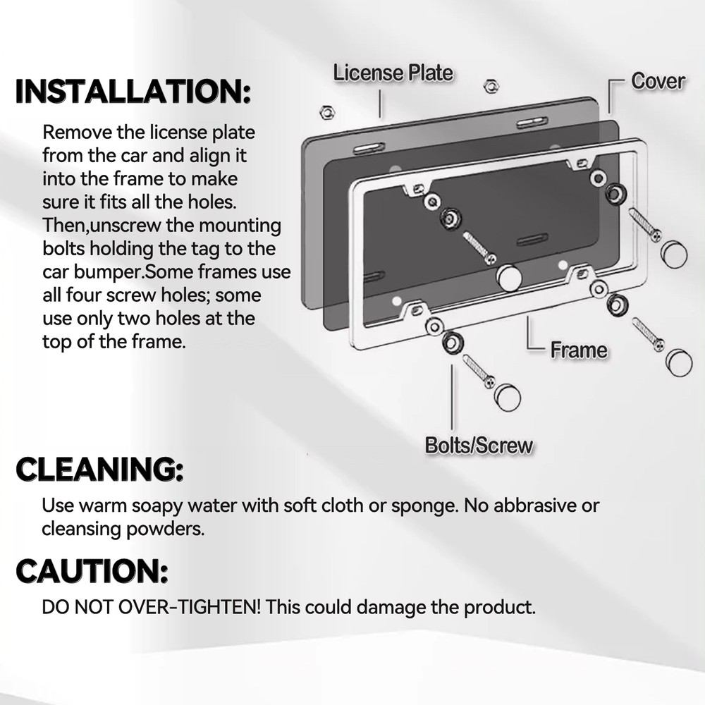 2 Front Rear Unbreakable License Plate Covers+Frames Auto Tag Shield Protector