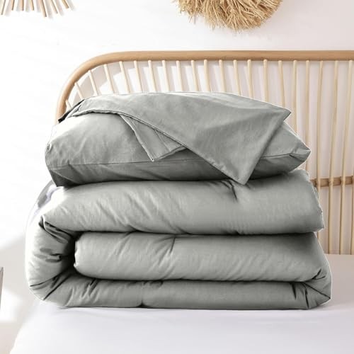 3PCS Gray Comforter Set Soft and Breathable Microfiber Full Solid Grey