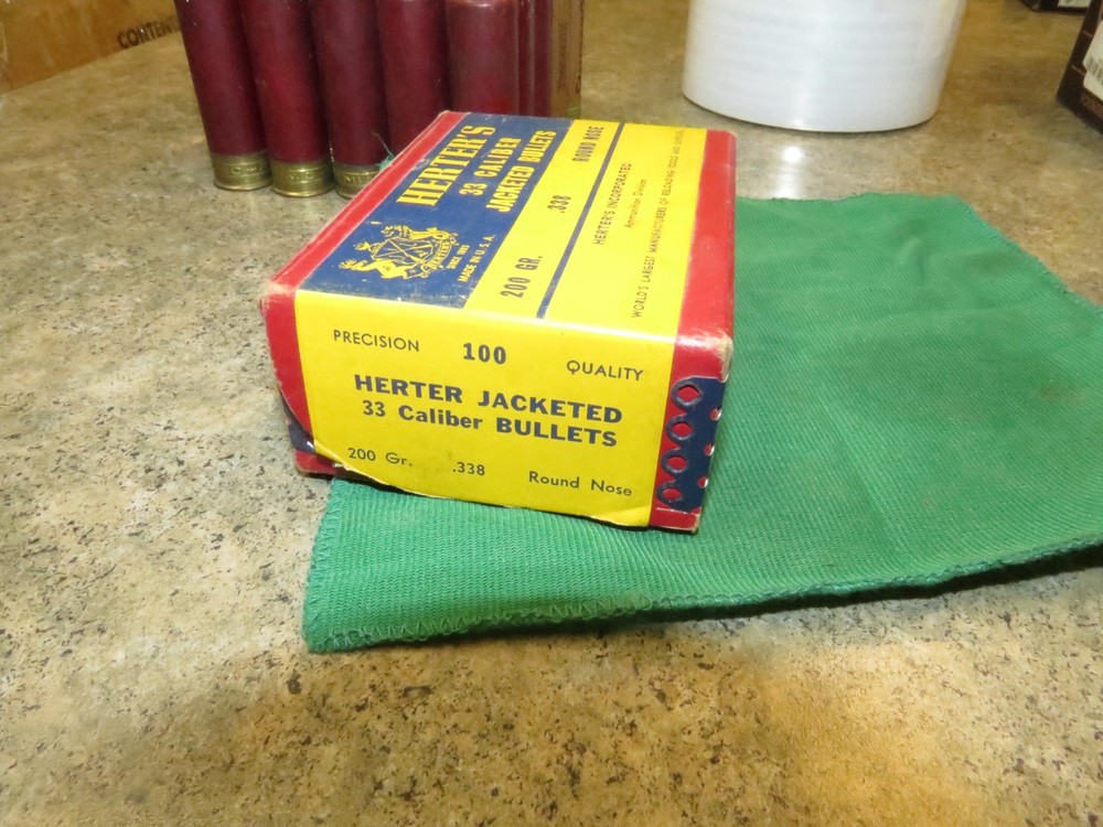 Vintage Herters 33 Caliber Jacketed Bullets, Empty Box