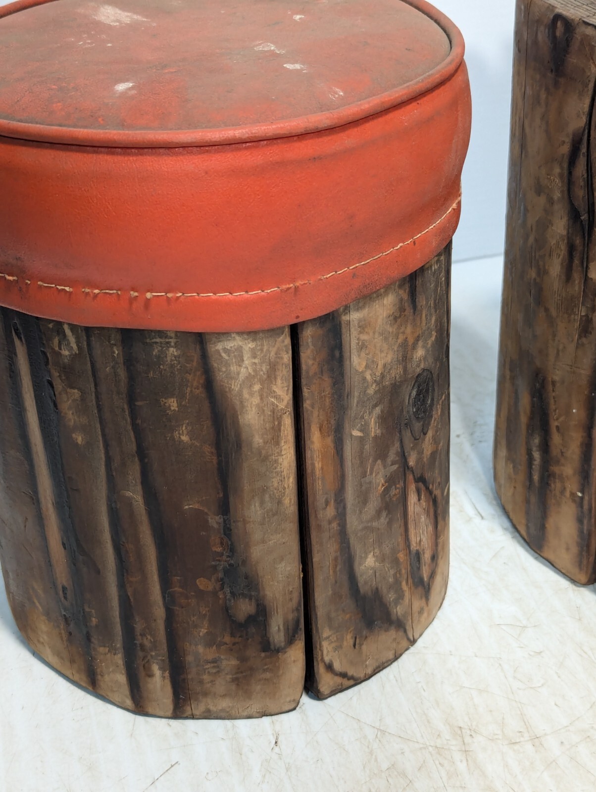 3 Piece Rustic Log Stools \ Tables, Beautifully Weathered