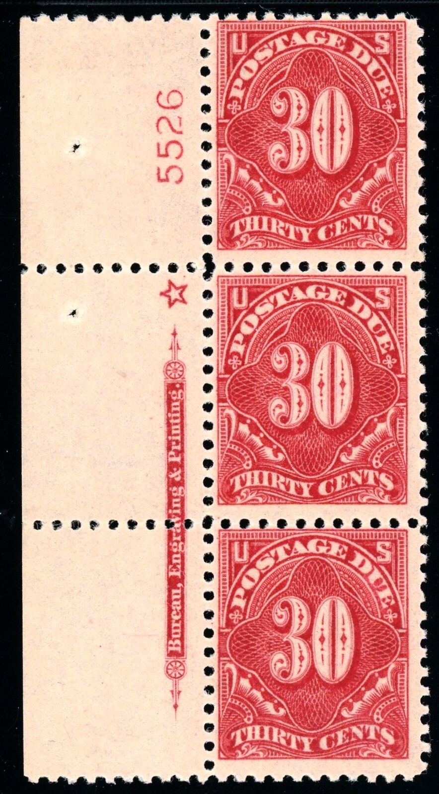 Scott J66 OG MNH FVF US 1917 Postage Due Star Strip SCV $755+