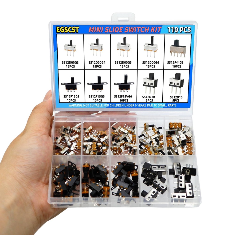 EGSCST 110PCS 9Values SPDT Micro Mini Slide Switch Kit 1p2t Toggle silver