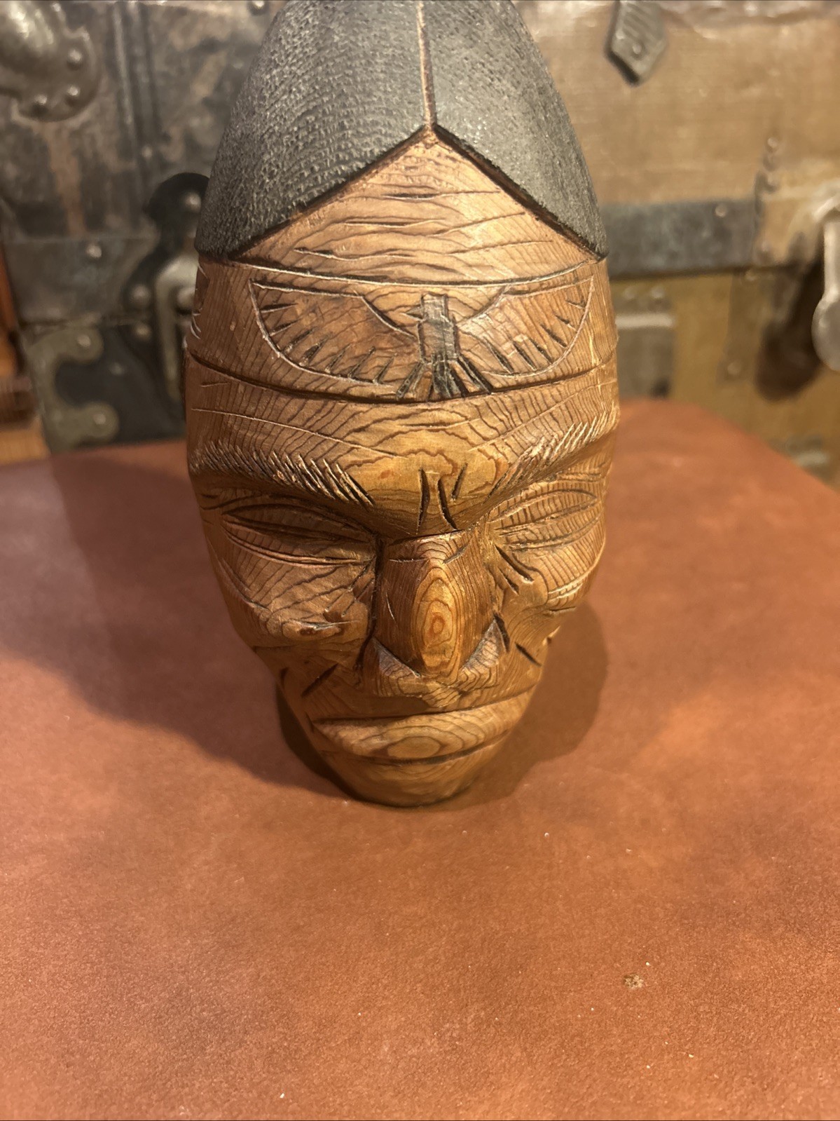 Antique Native American Hand Carved Medicine Man Cedar Mask Head Sculpture Rare