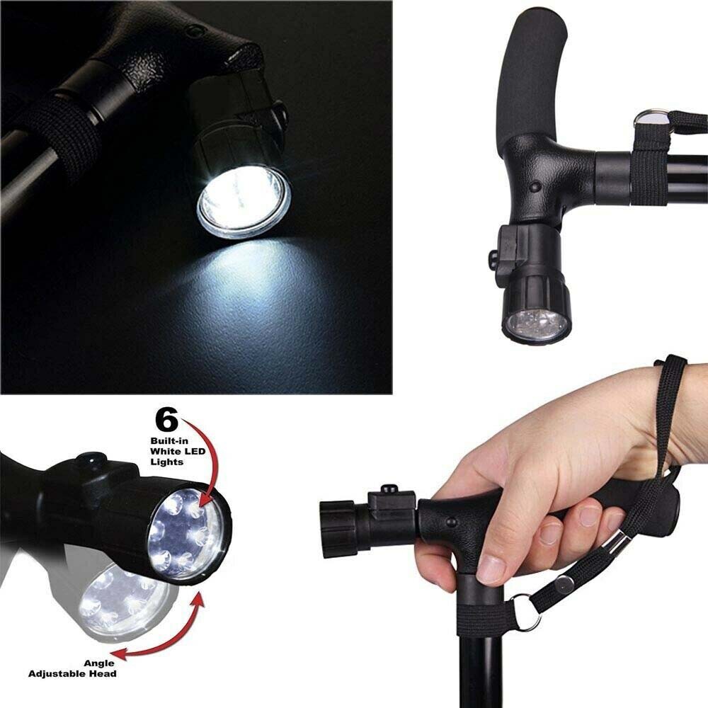 2Pcs Lightweight Collapsible LED Walking Stick Folding Adjustable Walking Cane