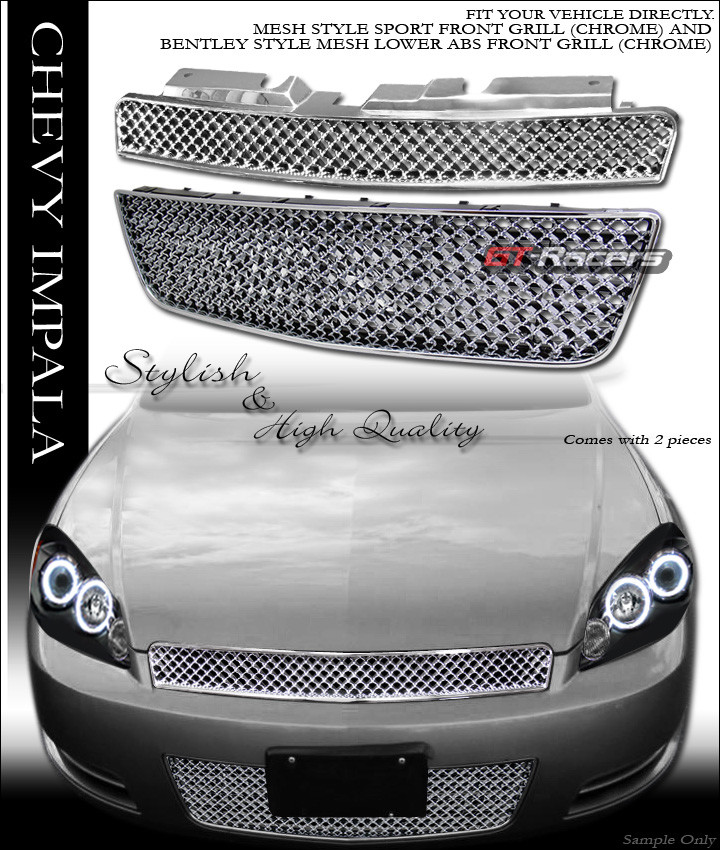 For 2006-2016 Chevy Impala/Limited Chrome Mesh Front Upper+Lower Bumper Grille