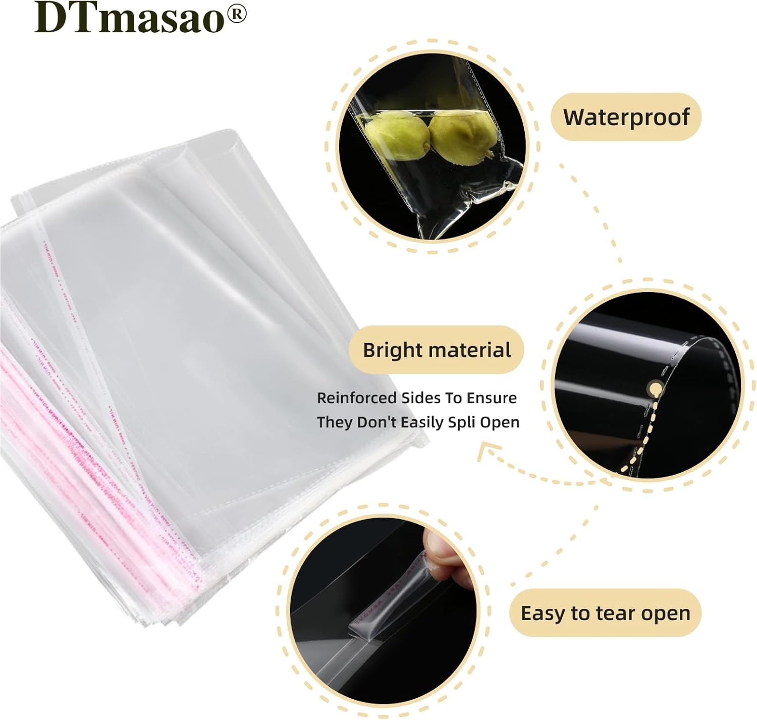 4x4 Inches 200 PCS Cookie Bags for Gift Giving,Self Sealing Cellophane Clear Res