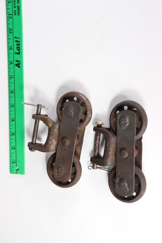 VTG Cast Iron Barn Door Rollers Slides Double Wheel 2pc (c2)