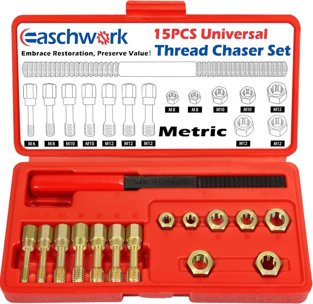 15 Piece Metric Thread Chaser Set Master Thread Rethreading Kit Universal M6 ...