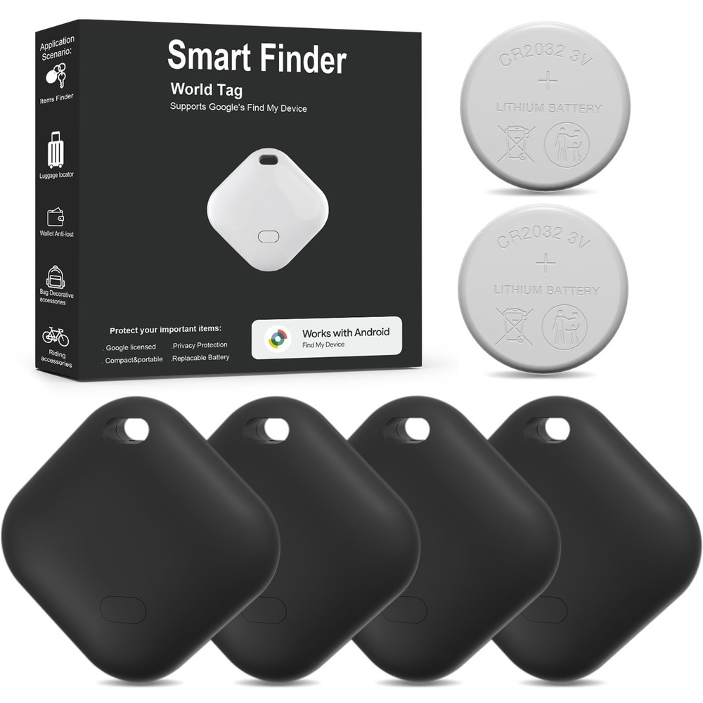 Android Tracker Tags 4 Pack and 2pcs CR2032 Batteries, Smart Tracking Device ...