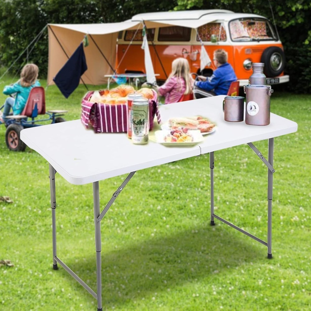 4ft Folding Utility Table - Portable, Adjustable Height for Dining & Picnics