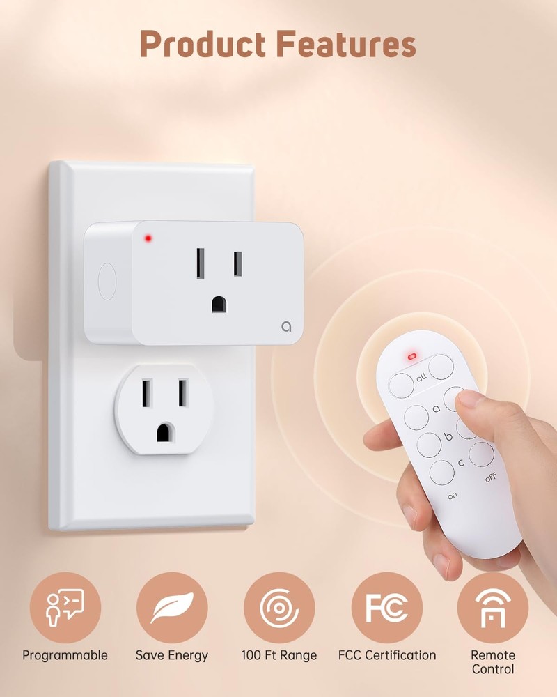 3 Pack Remote Control Outlet Plug Kit, 15A, 100ft Range, FCC Listed