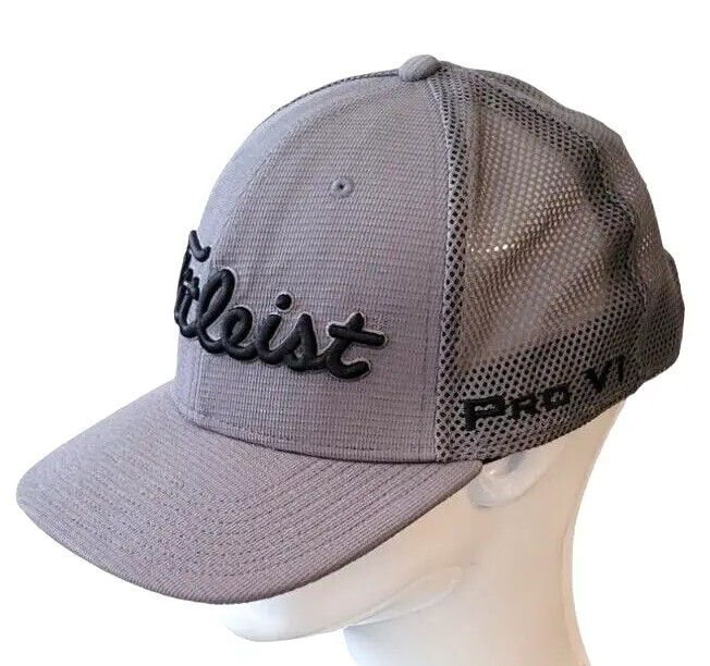 Titleist Pro V1 Performance Adjustable Hat Mesh Back Golf Gray Cap Embossed Logo