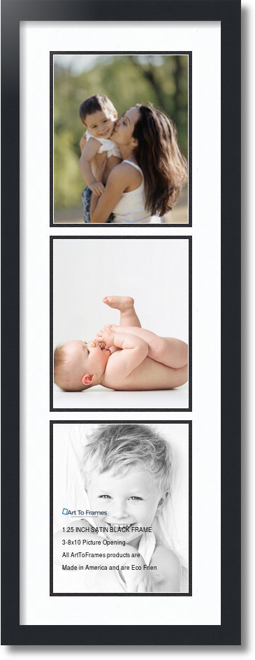 ArtToFrames Collage Mat Picture Photo Frame 3 8x10" Openings in Satin Black 139