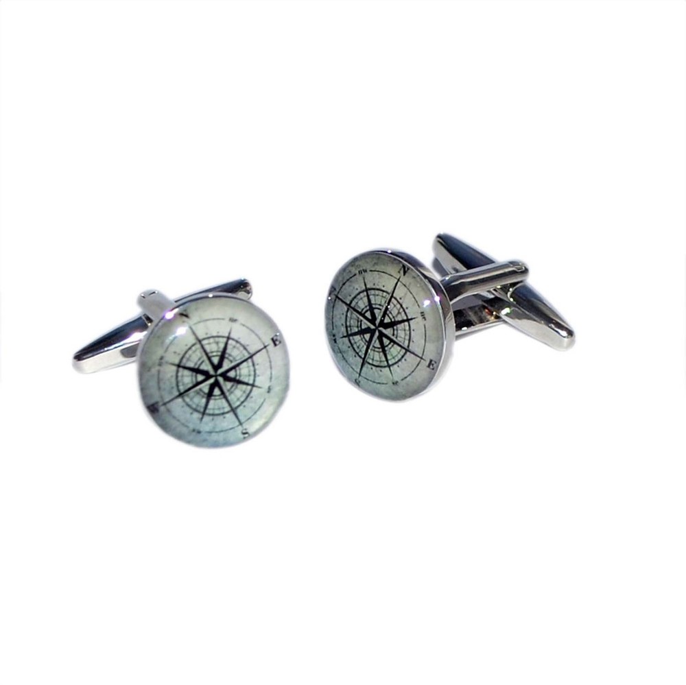 Retro Style Compass Cufflinks Presented in Personalised Box