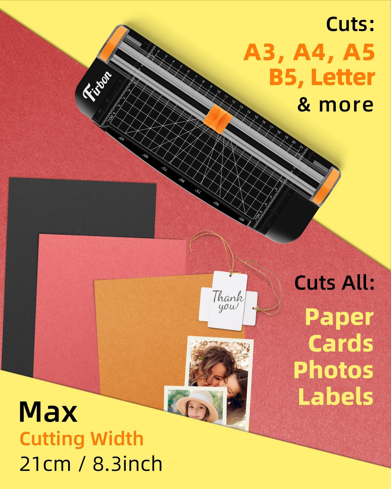 Firbon Black A5 Paper Cutter, Straight Small Paper Trimmer with Side Ruler fo...