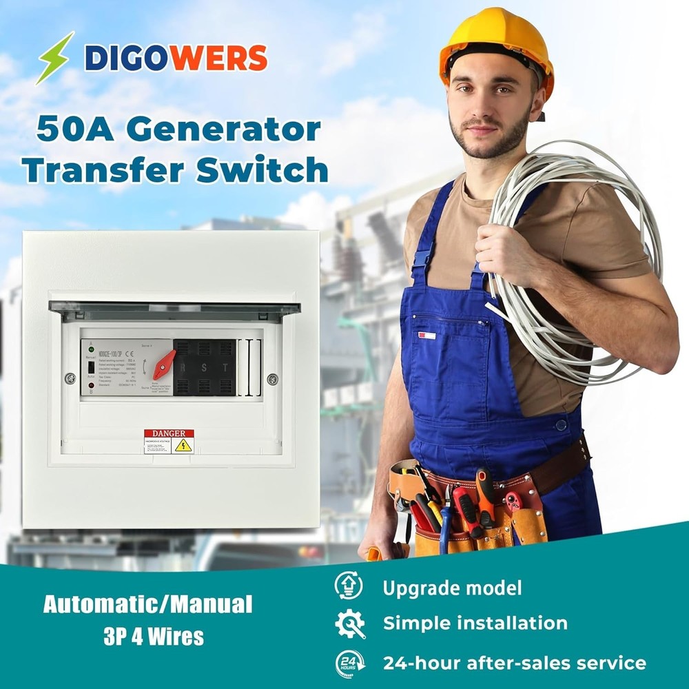 Automatic Transfer Switch, 50 Amp 3 Pole Auto Transfer Switch for Home Generator