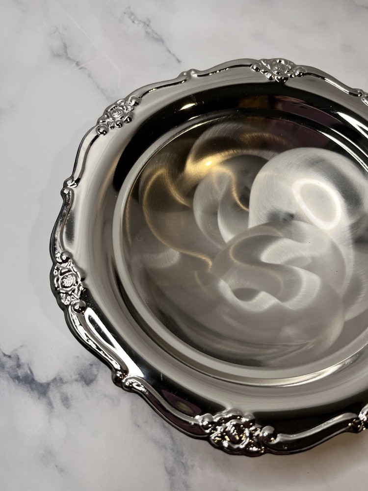 Japan Silver Silver Plated Pearlized Candy Dish 7 x 1.5”