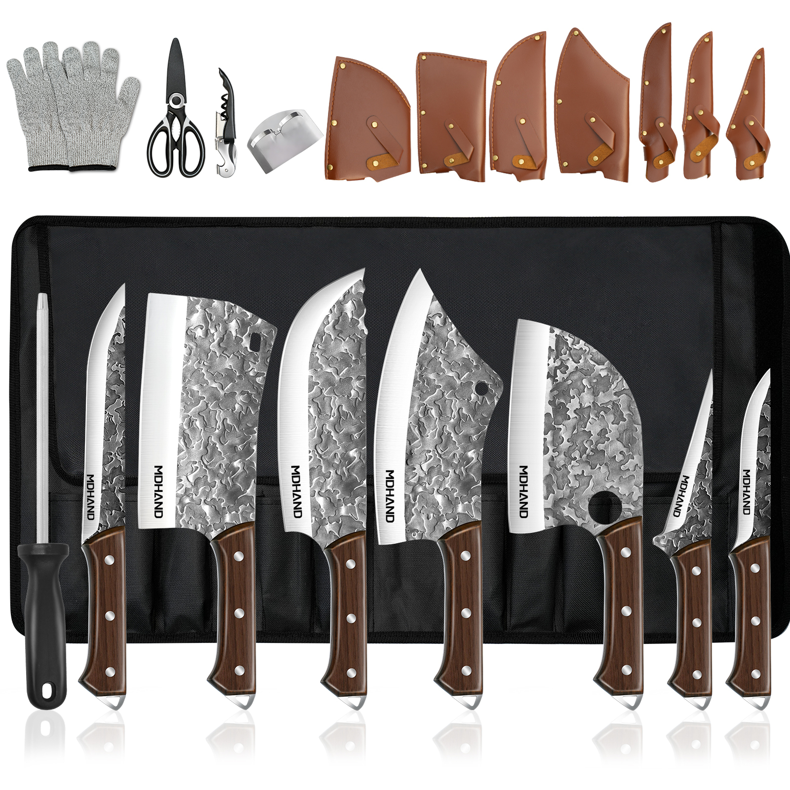14PCS Handmade HAND FORGED DAMASCUS STEEL CHEF KNIFE Set Kitchen Knives Butcher
