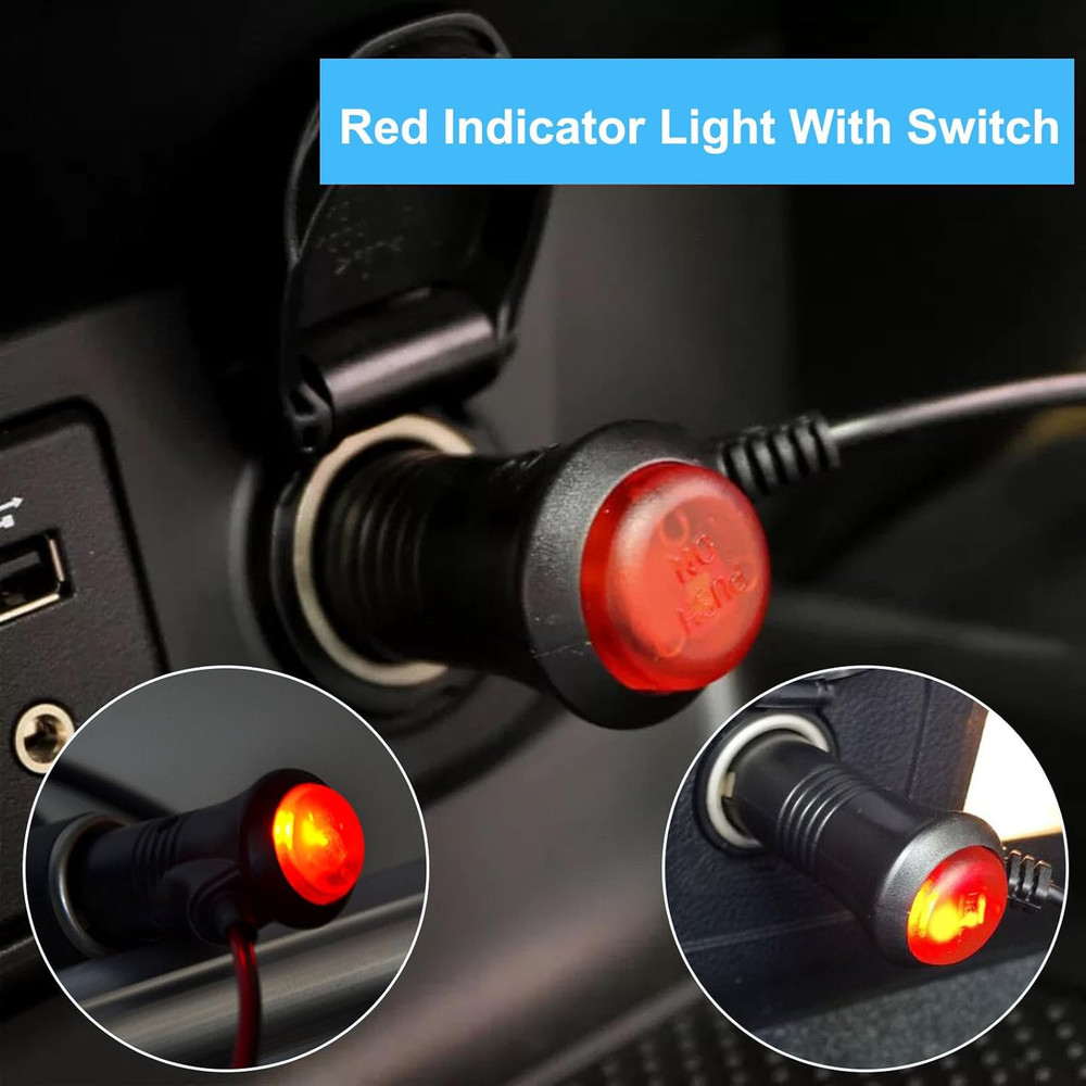 Car Cigarette Lighter Plug Adapter 10FT with LED Switch Button 12V Cigarette Lig