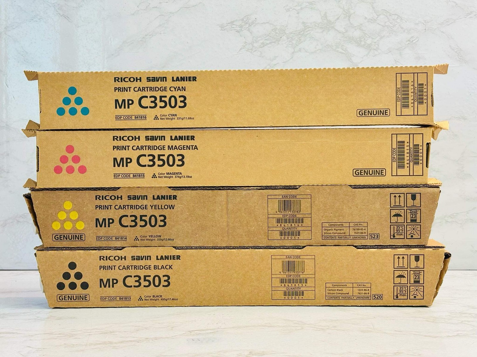 4 Genuine Ricoh MPC3503,C3003,C3504 CMYK Toners 841813, 841814, 841815, 841816