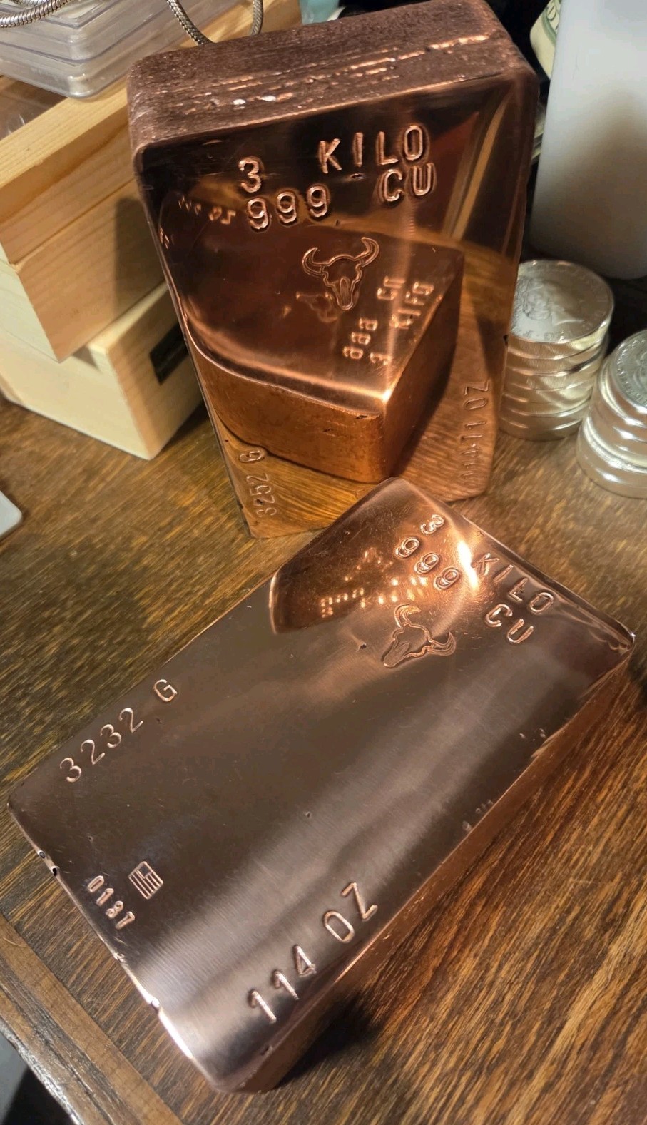 3 Kilo Hand Poured Solid Copper Bullion Bar .999 Pure Fine Copper 3 Kg Ingot