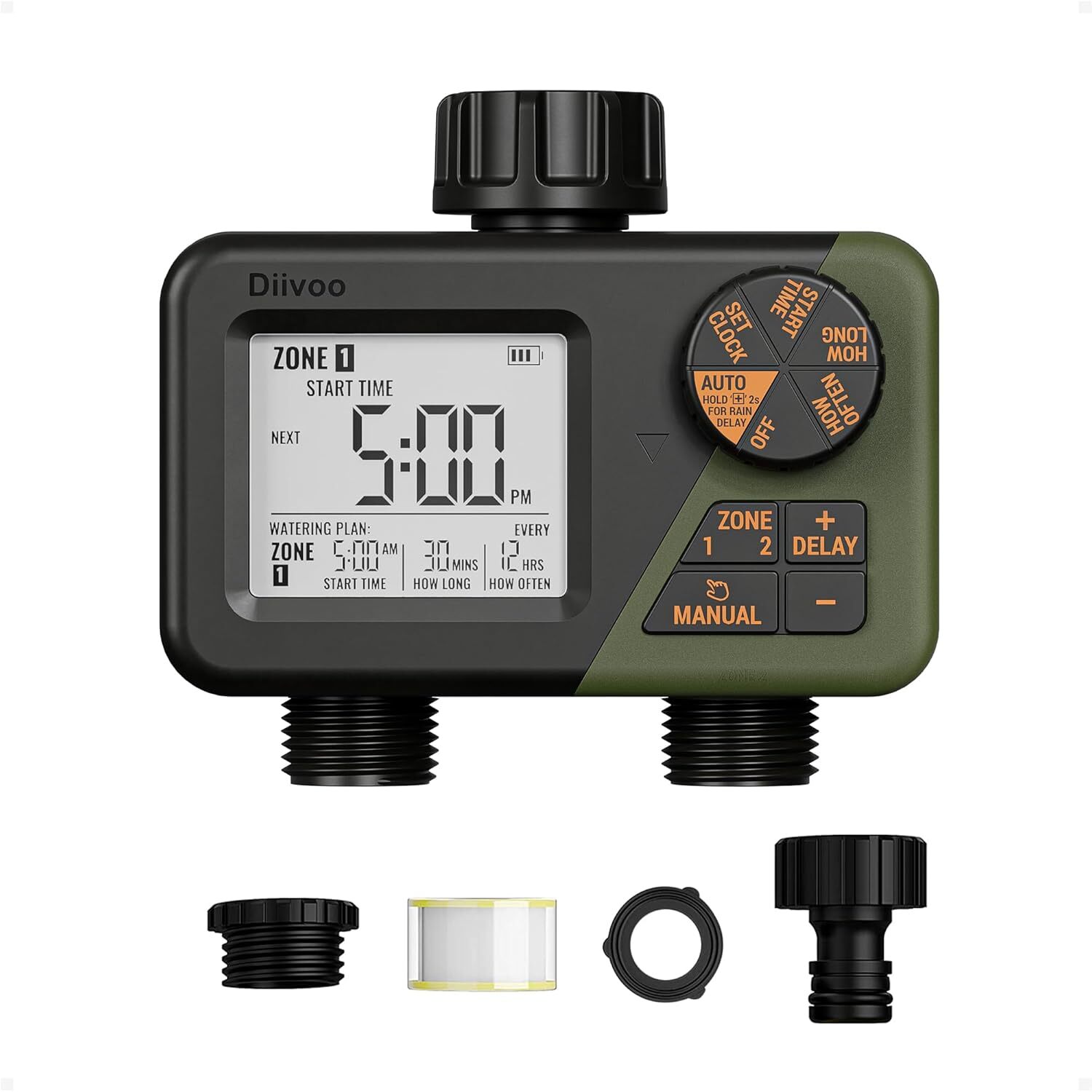 Sprinkler Timer 2 Zone Programmable Water Timer 2 Outlet for Outdoor Garden Lawn