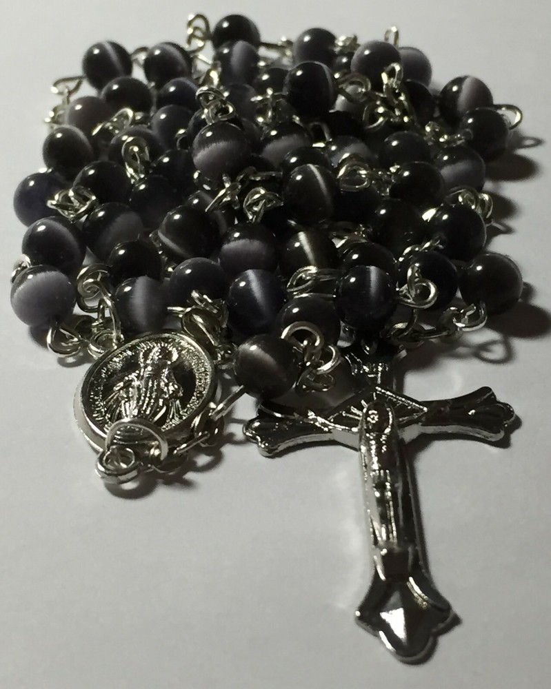 Black Cats Eye Catholic Prayer Rosary Beads