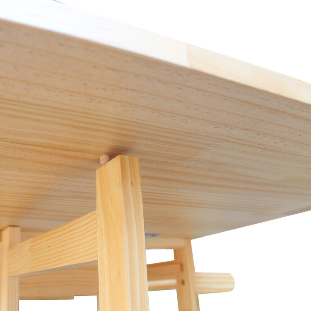 Kitchen Square Solid Wood Folding Rolling Dining Cart with 2 Free Stools Natural
