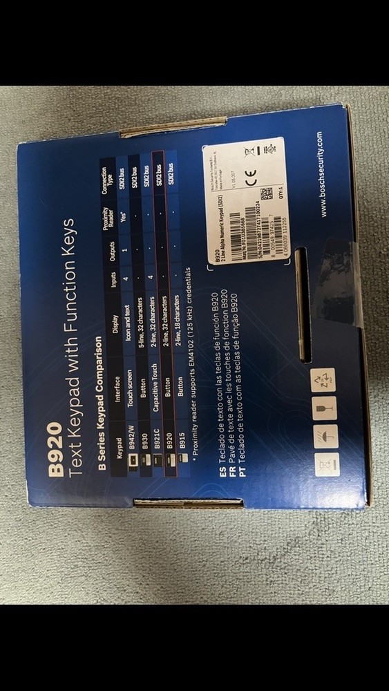 Bosch B920 Text Keypad Control Panel with Function Keys