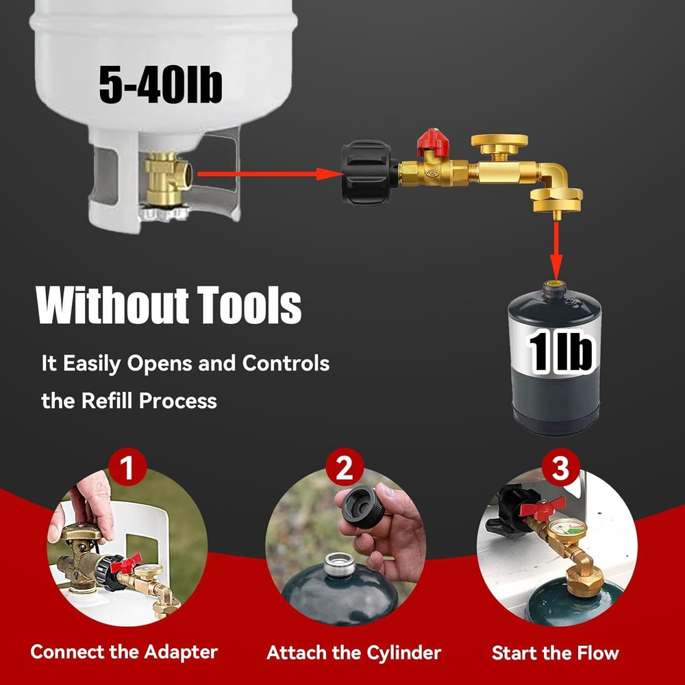 Propane Refill Adapter with Color - Coded Dial, 90° Elbow, Safe & Convenient