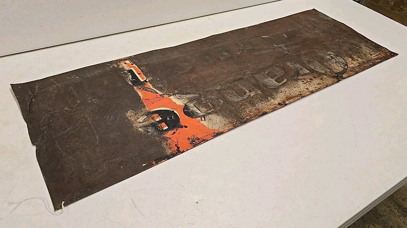 Vintage 1930s Orange Crush Ice Cold Carbonated Drink Embossed Double Bottle Sign