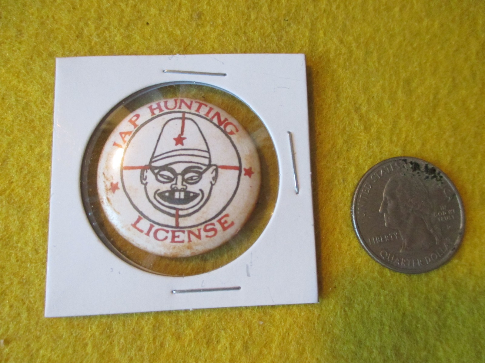 ORIGINAL WWII HOMEFRONT ANTI AXIS JAPANESE HUNTING LICENSE  BUTTON