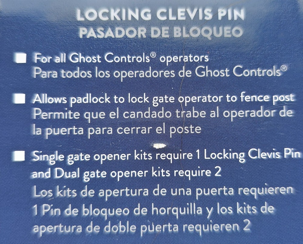 Ghost Controls AXLC Single Automatic Gate Opener Operator Locking Clevis Pin