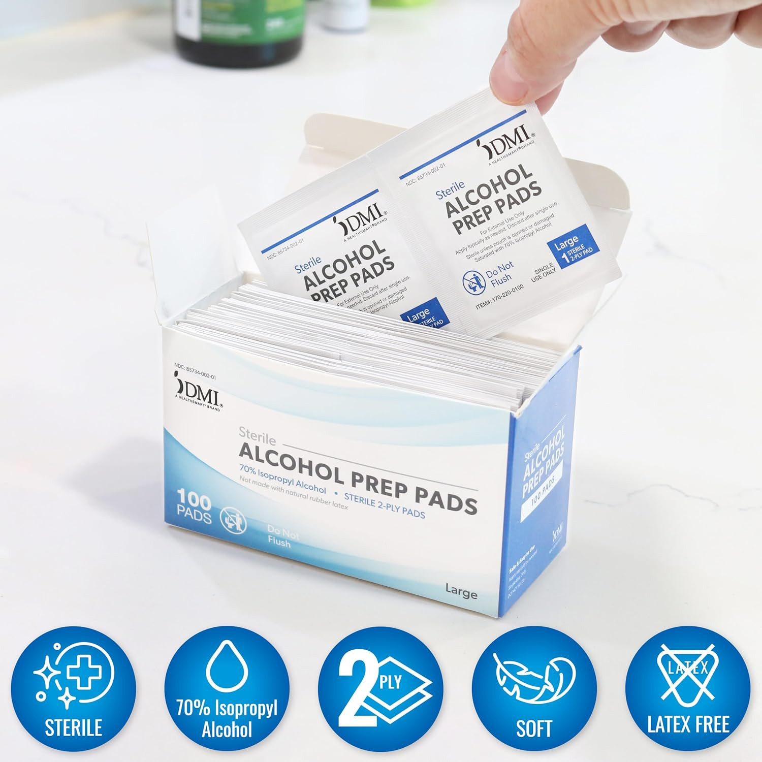 Alcohol Prep Pads, 500 Count (5 Boxes of 100), Medical Grade Large 70% Isopropyl