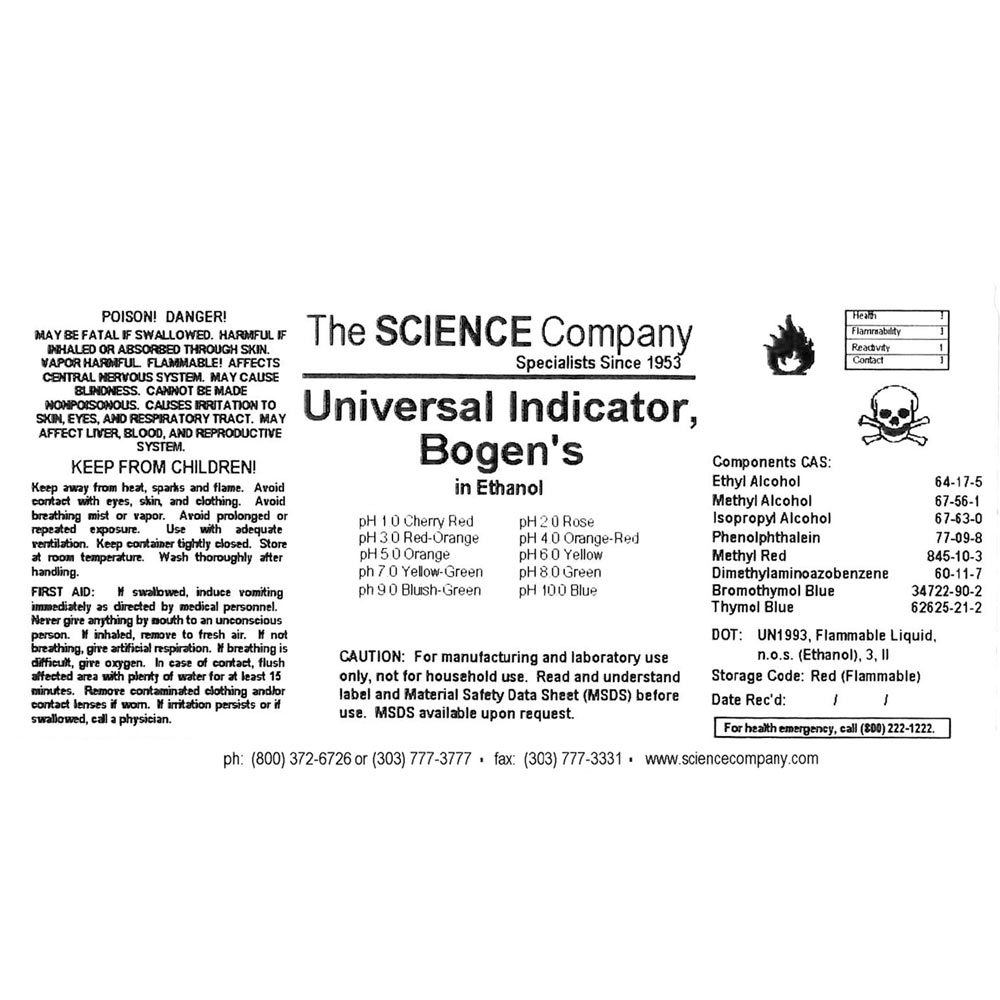Bogen's Universal Indicator Solution with Dropper. 4 Oz.