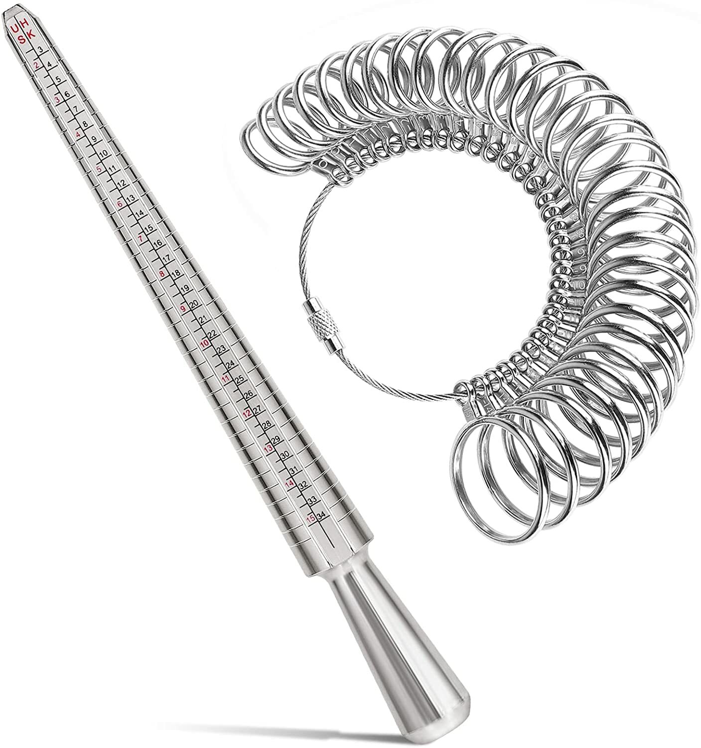 Metal Finger Gauge Mandrel Finger Sizing Ring Sizer Set Band 1-15 Measuring Size