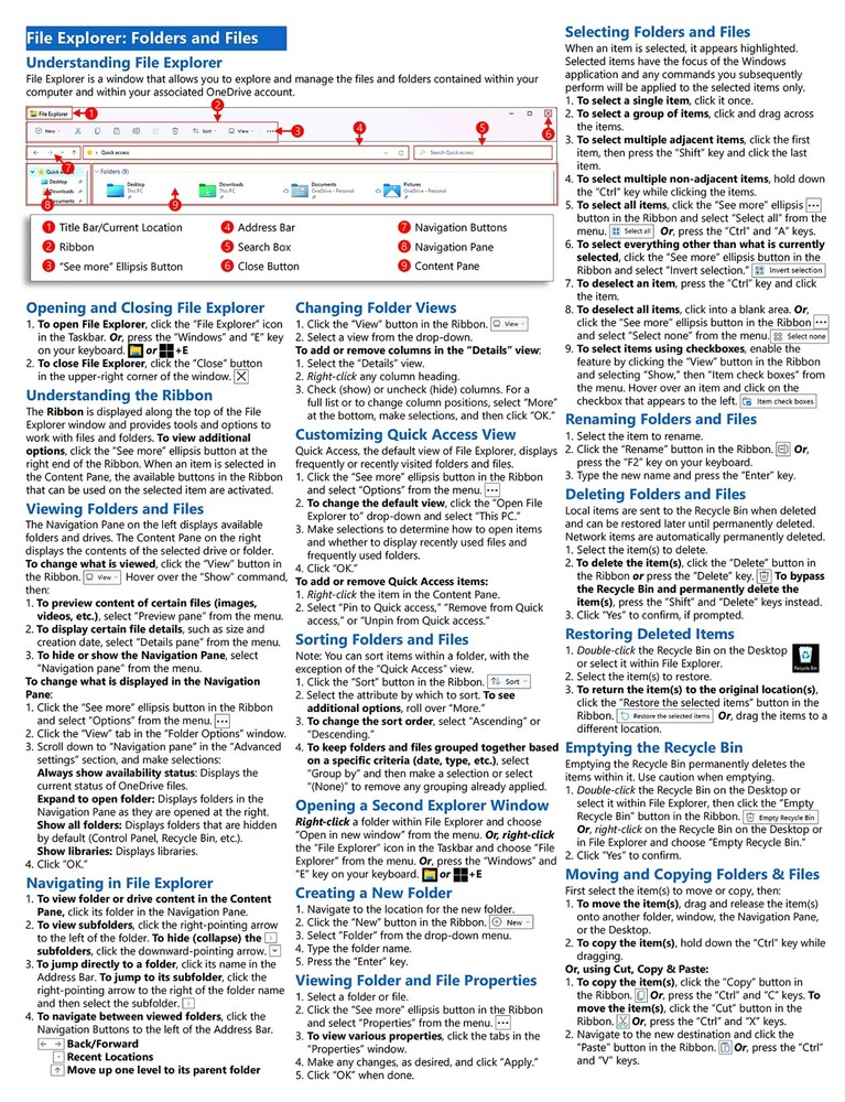 Windows 11 Training Guide Quick Reference Card 4 Page Cheat Sheet Instructions