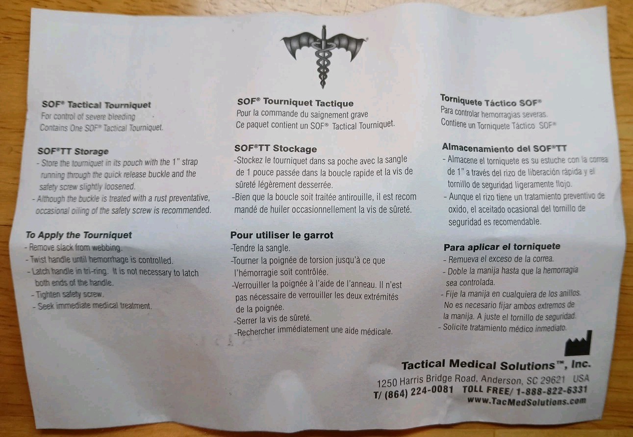 Tactical Medical Solutions SOF Tactical Tourniquet. black color, medical trauma