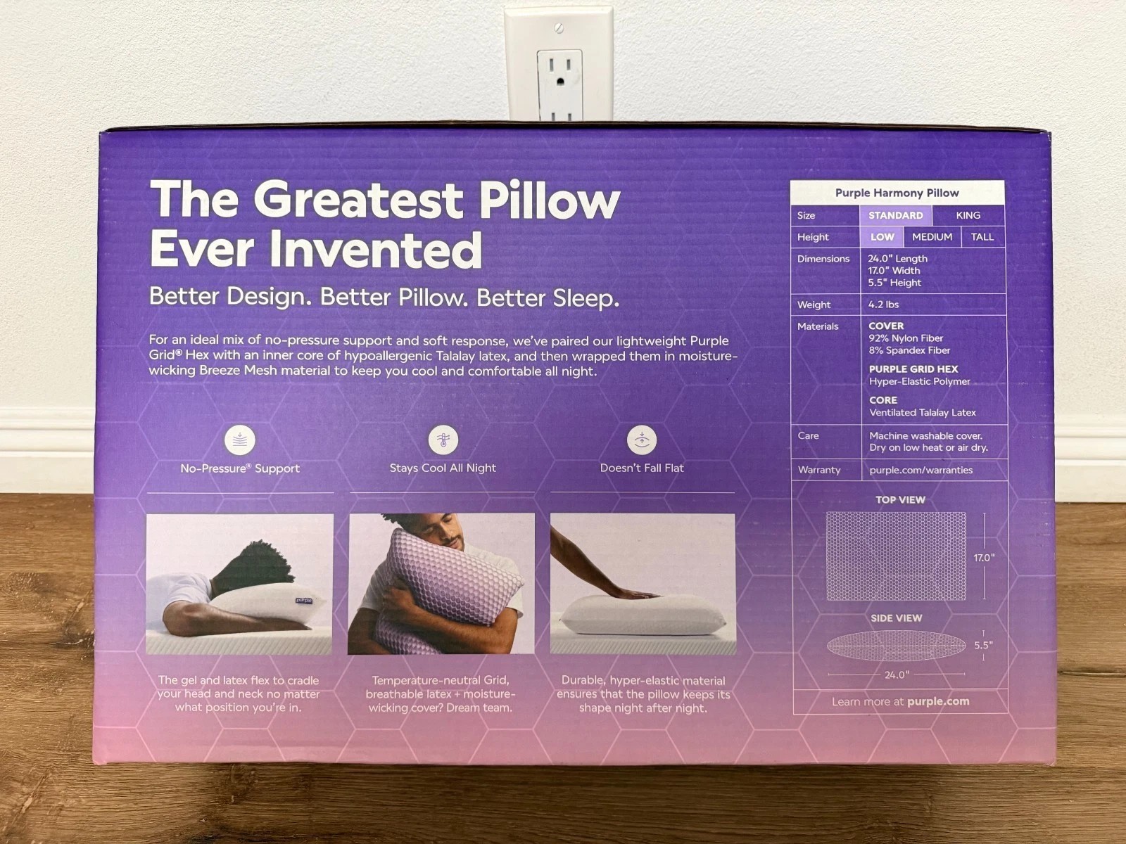 Purple Harmony Pillow - The Greatest Pillow Ever Invented 360 Hex Standard,Queen