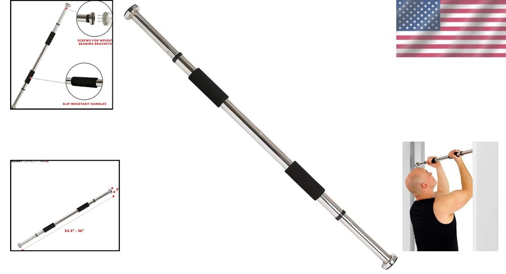 Chrome Adjustable Pull Up Bar - Comfortable Grip for Effective Home Workouts