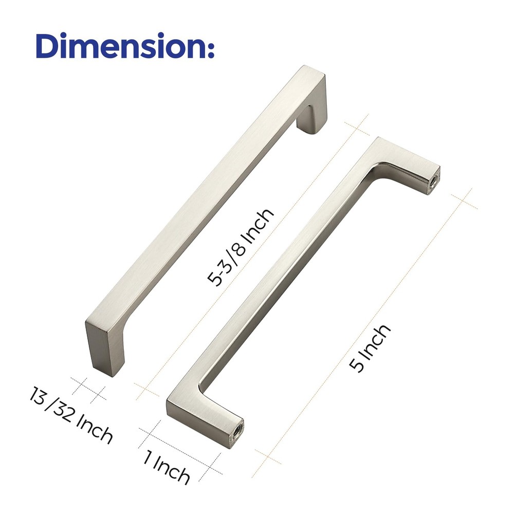 30 Pack Solid 5 Inch Square Cabinet Handles - Brushed Nickel Pulls for Kitche...