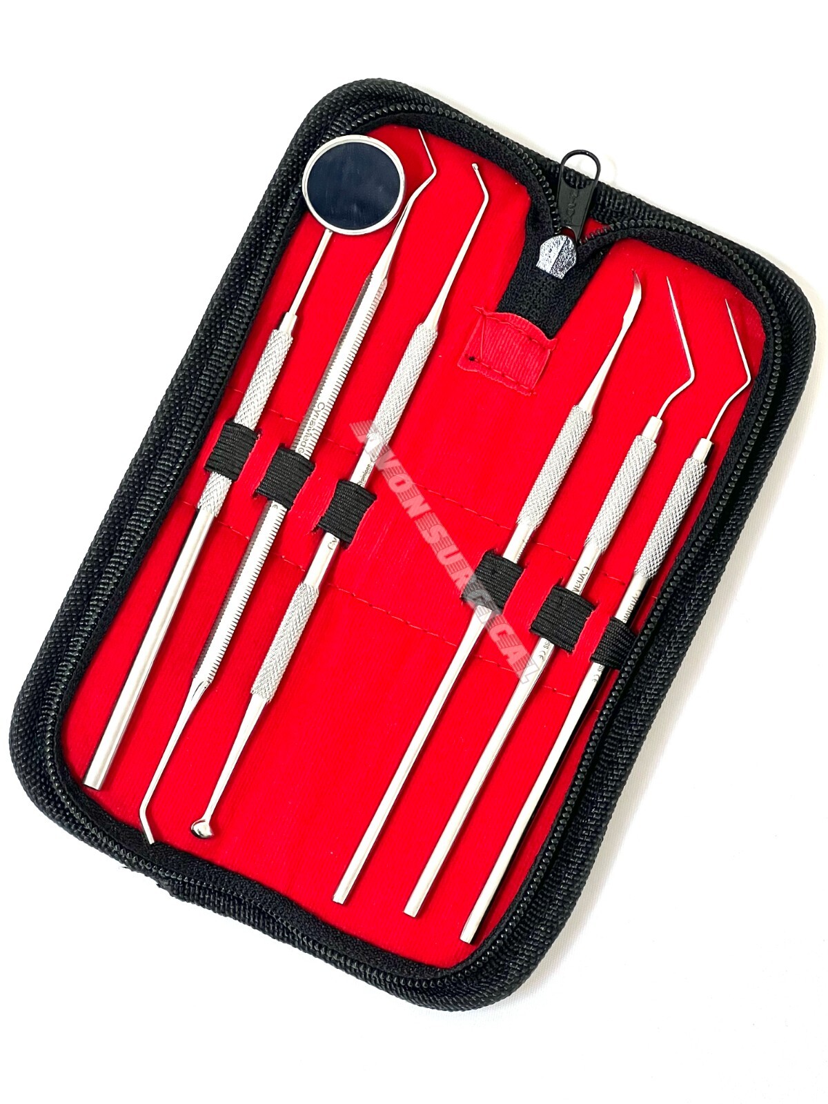 GERMAN STAINLESS Dentist Cleaning Tool Set 6 Pack Hygiene Kit Pick Scaler Mirror