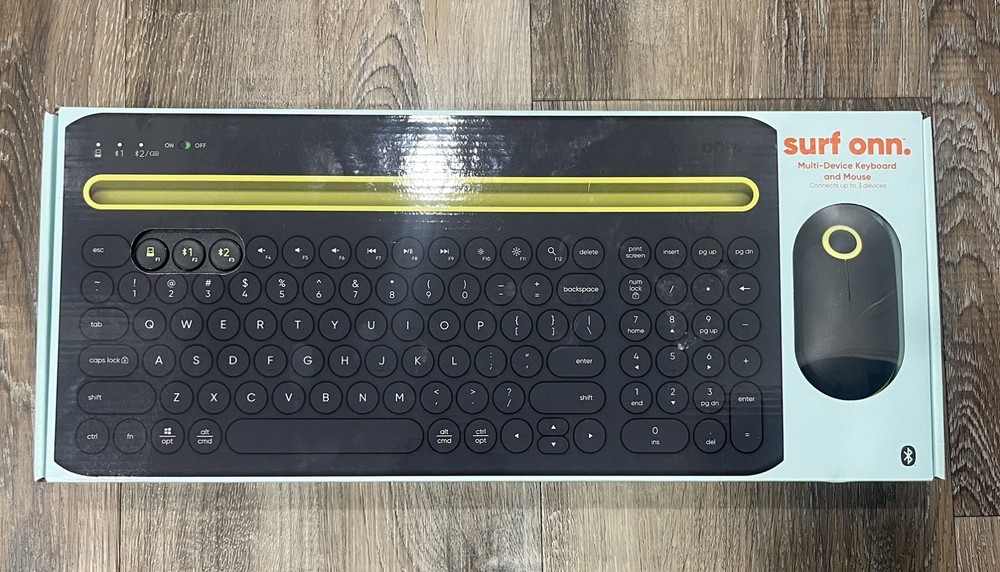 Onn Surf Multi-Device Wireless Full Size Keyboard & 3-Button Mouse w/Dongle