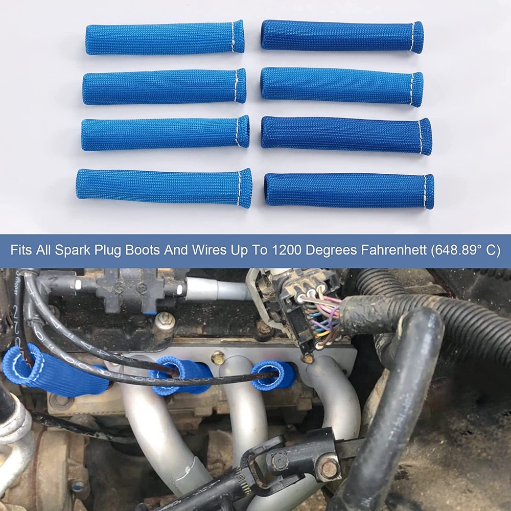 Universal Spark Plug Wire Boots Heat Shield Protector Header Cover Sleeve Blue
