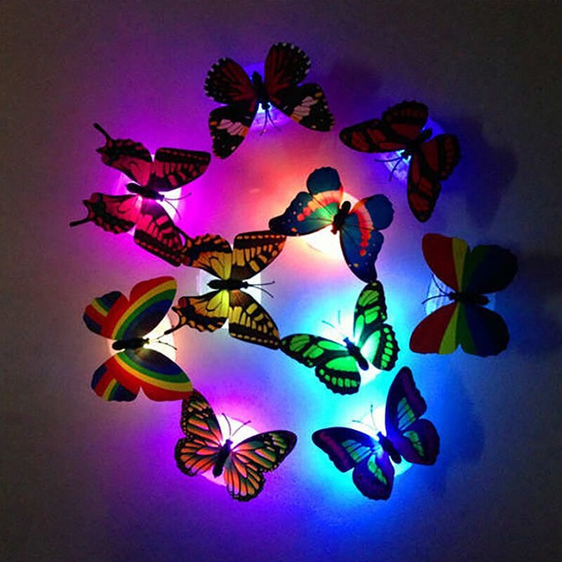 4x Butterfly LED Night Light Creative Glowing Stickable Romantic Wall Lights