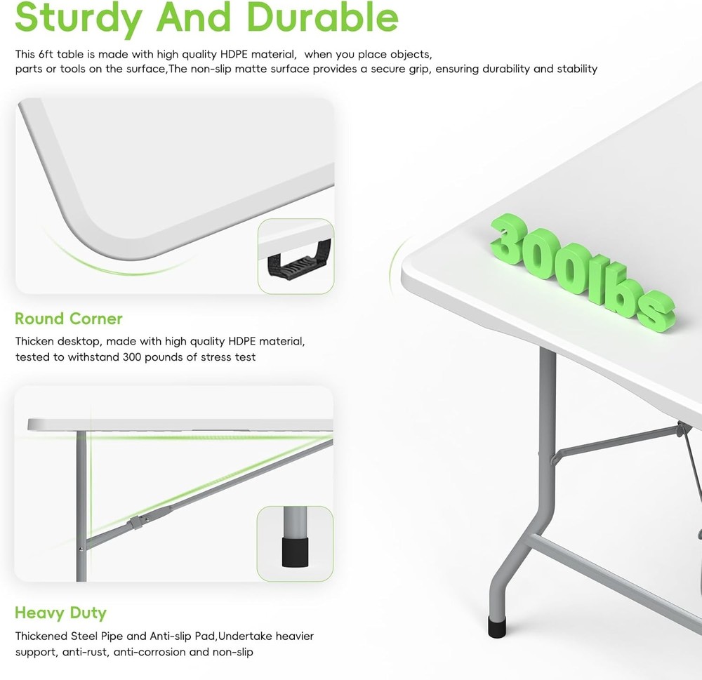 HLPB Folding Table Picnic Table Set 6ft with 2 Benches